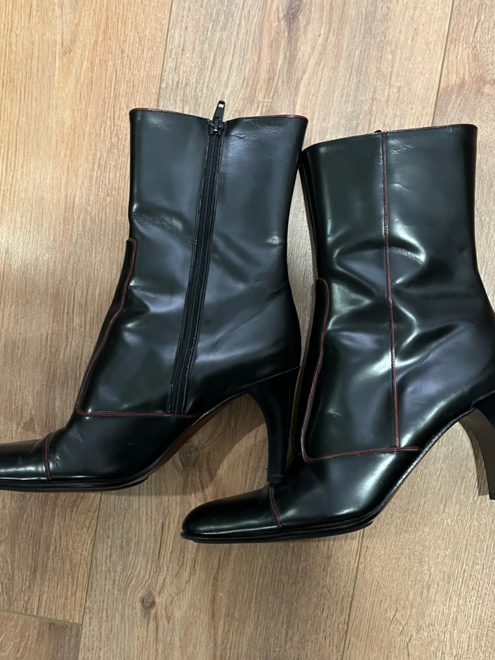 Vintage Anne Klein Black Patent Leather Square Toe Boots